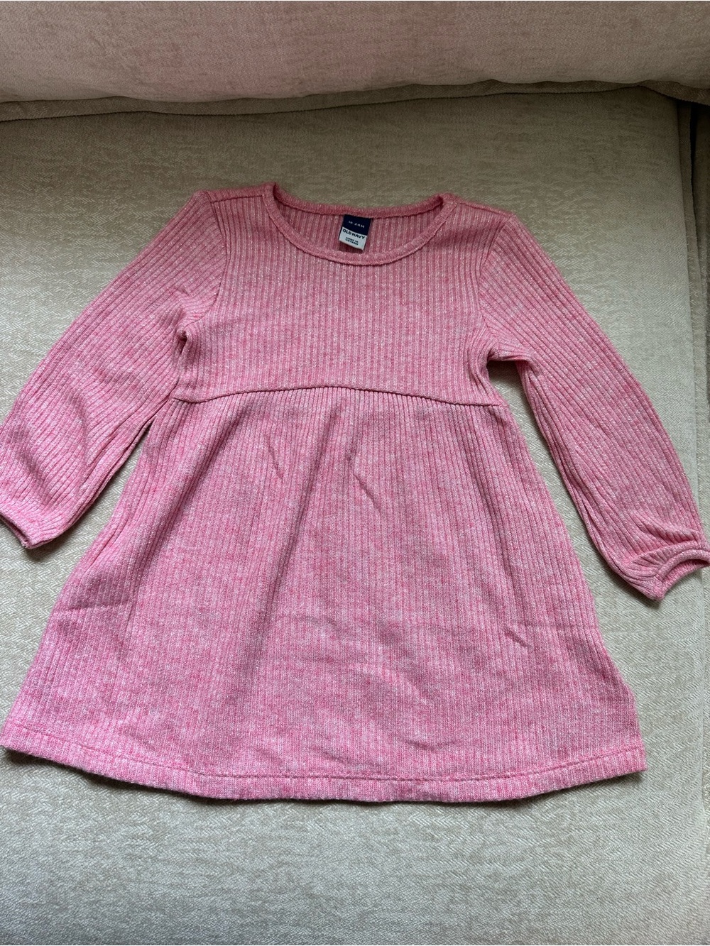 Girl’s Pink Ribbed Long-Sleeve Dress